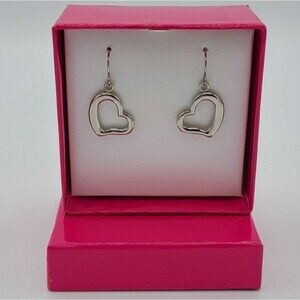 Open Heart Silver SS Dangle Drop Earrings - NEW